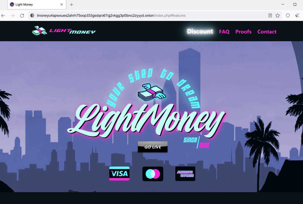 暗网反诈骗:曝光暗网中的诈骗网站,骗人的暗网商店Light Money