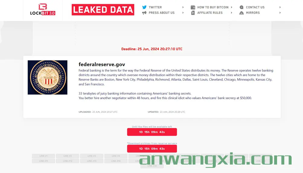 暗网勒索软件团伙LockBit声称已成功入侵美联储,窃取33TB数据