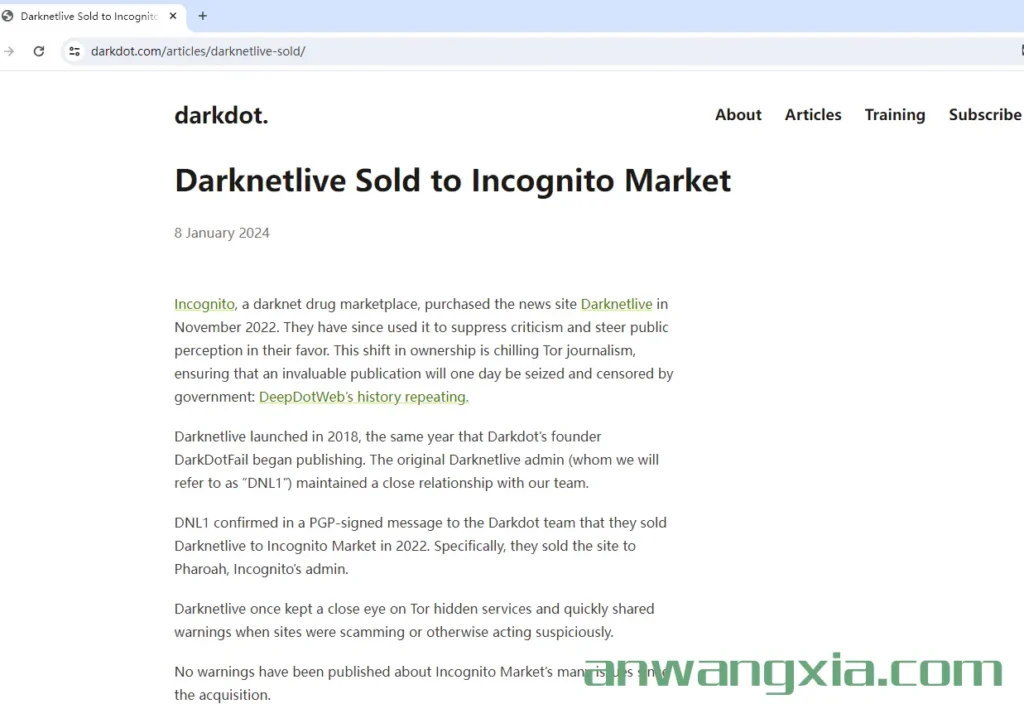 重磅,DarkDotFail爆料称Darknetlive被出售给Incognito暗网市场