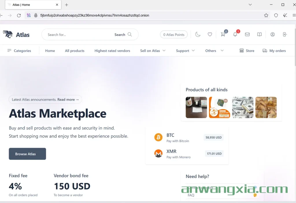 新的暗网市场Atlas Market正在逐渐成长,并在Dread论坛上受到欢迎