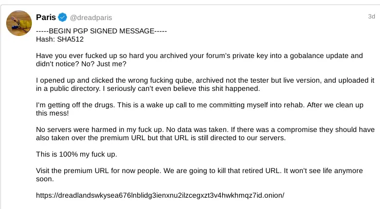 GoBalance漏洞案例：暗网论坛Dread的主洋葱域名密钥泄露，网站被竞争对手劫持