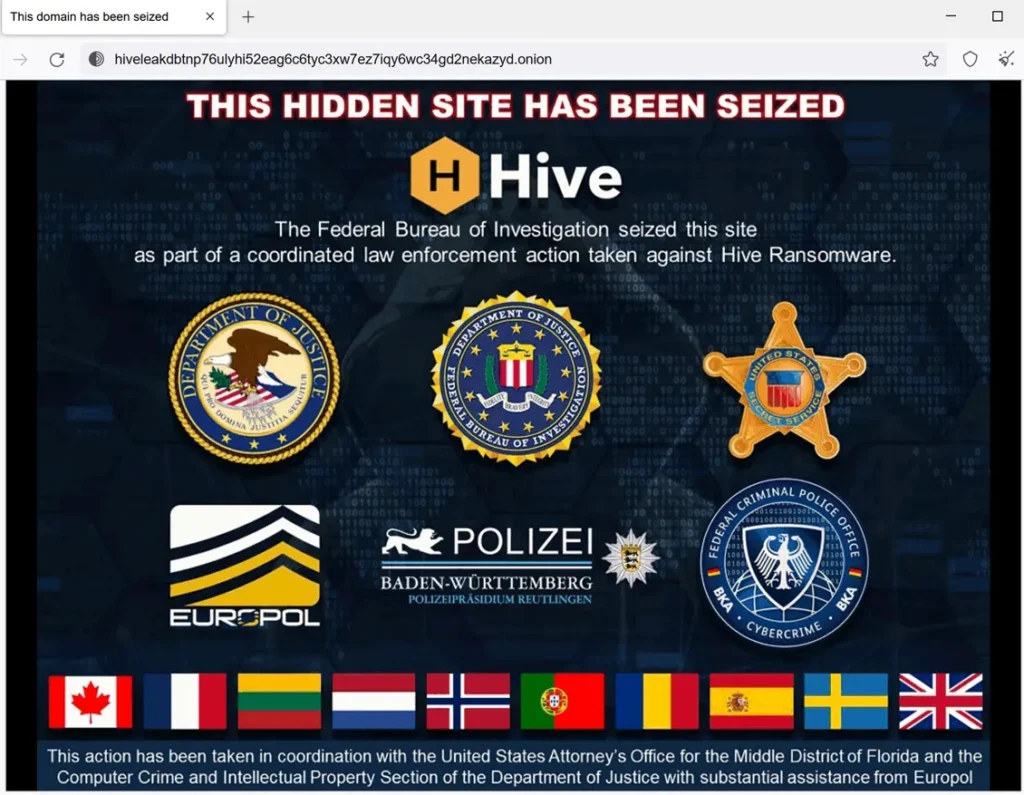 FBI秘密渗透Hive勒索软件团伙的网络,Hive暗网网站被查封