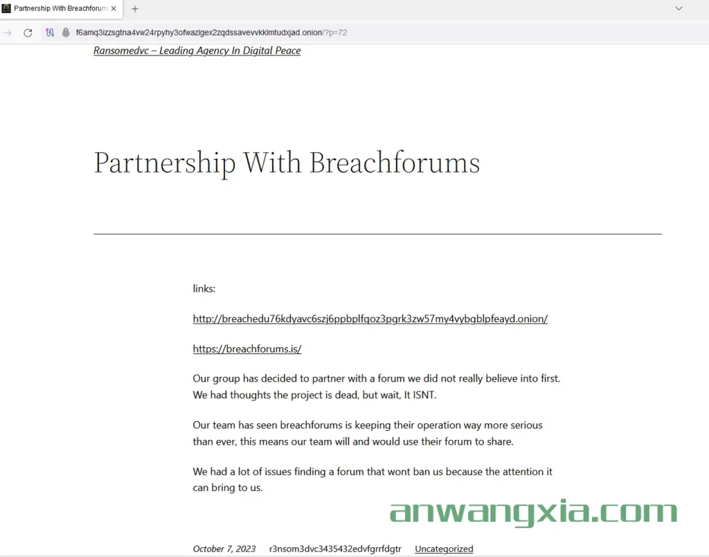 暗网勒索软件团伙Ransomed称正在与Breachforums合作,但Breachforums管理员Baphomet否认该说法