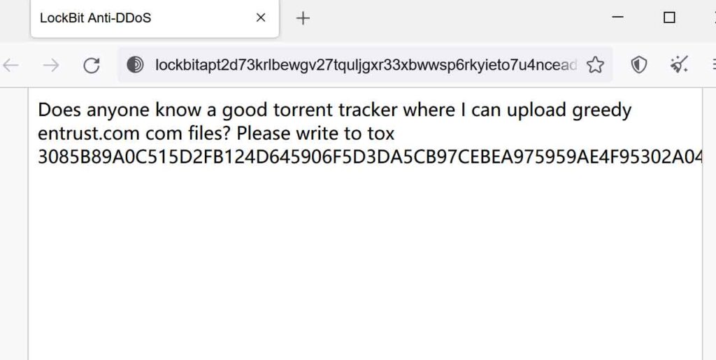 LockBit勒索软件团伙在声称入侵网络安全巨头Entrust后,暗网网站被DDoS攻击击垮