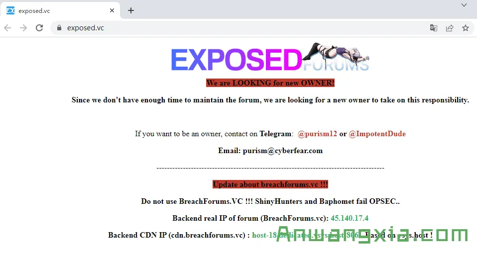 Breached论坛宣布重新启动,Exposed论坛宣布出售
