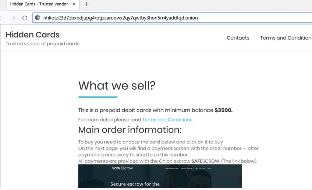 曝光某英文暗网预付卡供应商Hidden Cards,验证为诈骗网站